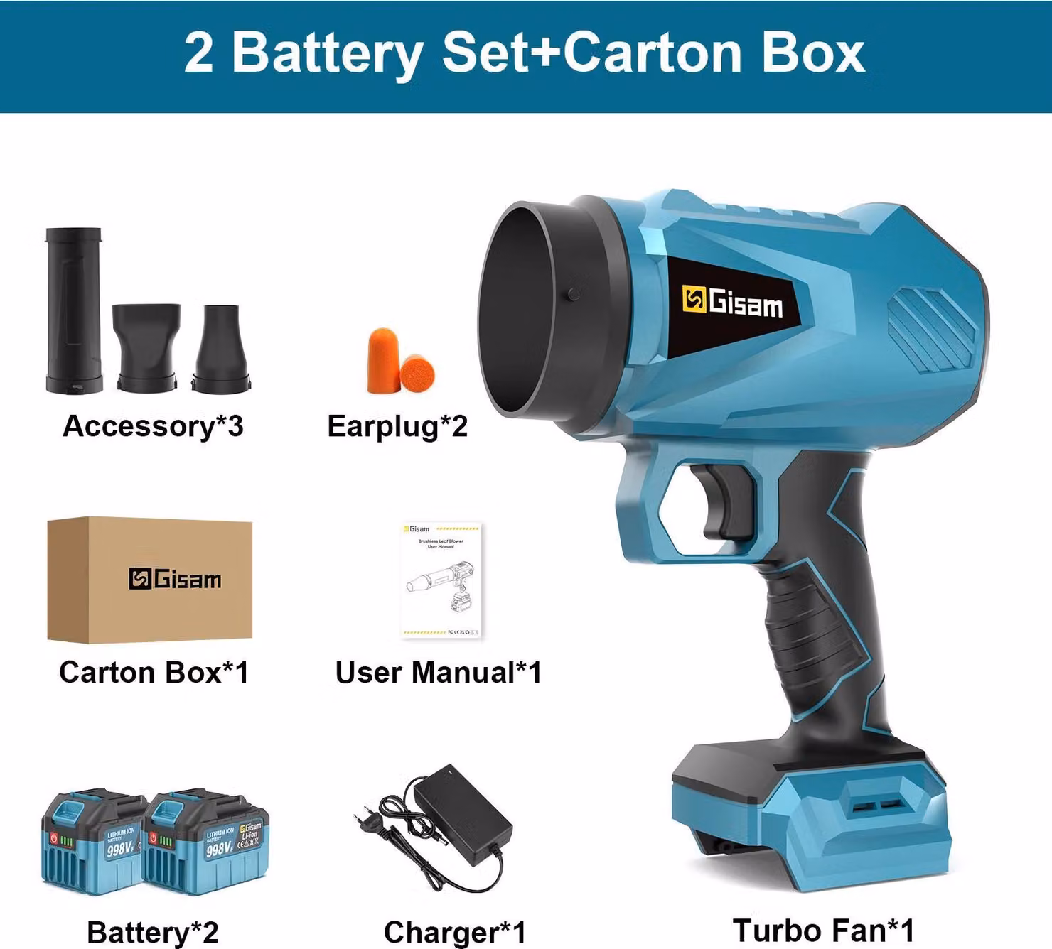 Soffiatore a batteria - X50 - Motore brushless - Alta pressione - 2 batterie incluse - Velocità dell'aria 200 m/s - Velocità regolabile - Arancione