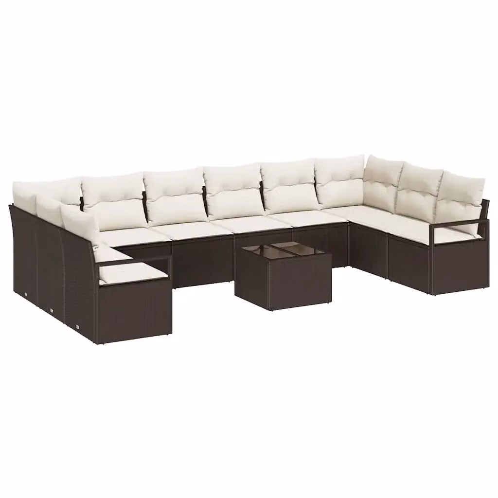 Set di divani da giardino vidaXL 11 pezzi a forma di L in rattan marrone con cuscini beige e tavolino da caffè – 2