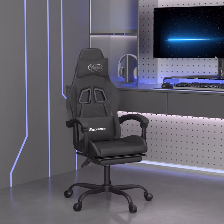 Sedia da Gaming vidaXL Girevole a 360 Gradi in Similpelle Nera con Poggiapiedi e Braccioli
