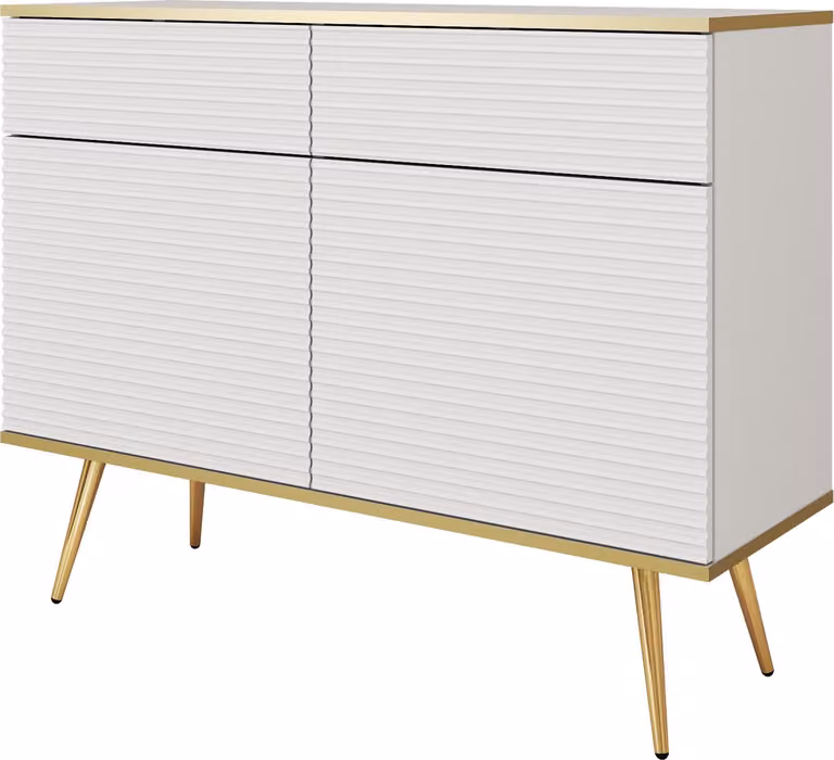 Credenza glamour bianca con gambe dorate, 107 x 85 x 39