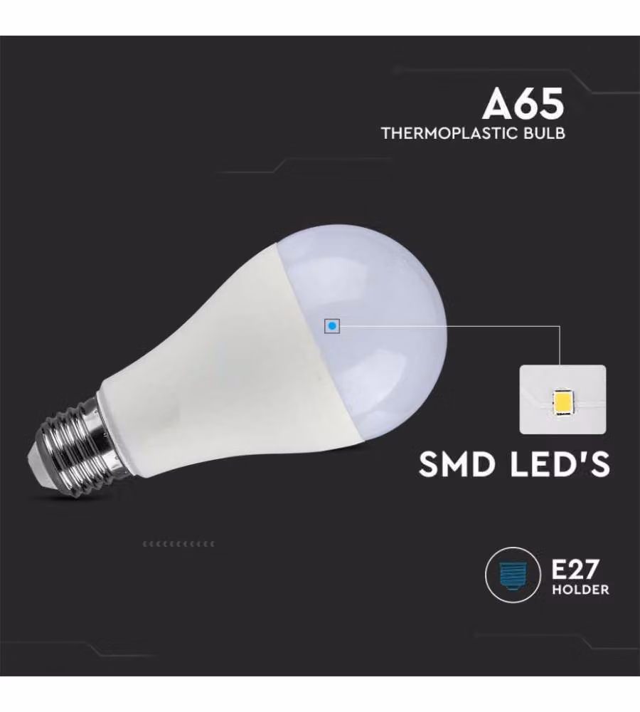 V-TAC Lampadina LED E27 15W 100LM/W A65 6400K