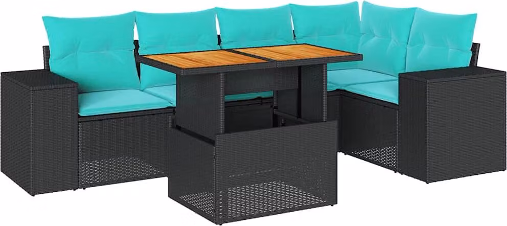 Set Divano da Giardino 6 pz con Cuscini Nero in Polyrattan