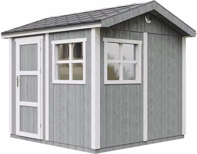 Casetta da giardino Timbela M913-CAVERN STEEL in legno colore grigio, superficie 5,9 m², H 252 x L 250 x P 294 cm