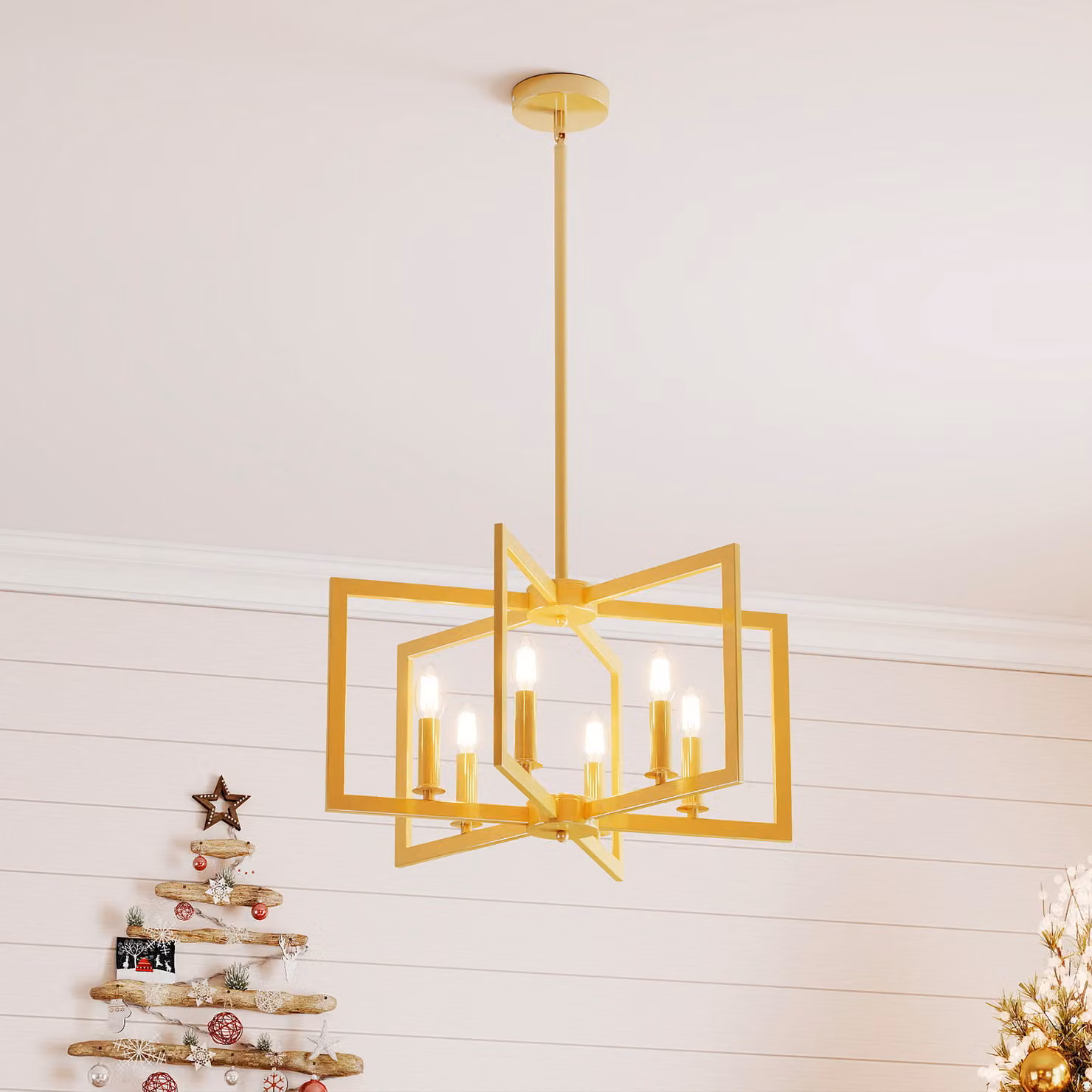 Lampada a sospensione Costway in metallo con 6 luci esagonali stile industriale e moderno, altezza regolabile, colore bronzo o oro/ottone, ideale per soggiorno e cucina