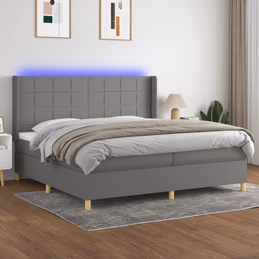 Letto Ibrido vidaXL con Materasso e Illuminazione LED, Grigio Scuro, L/P: 200 x 200 cm – 1