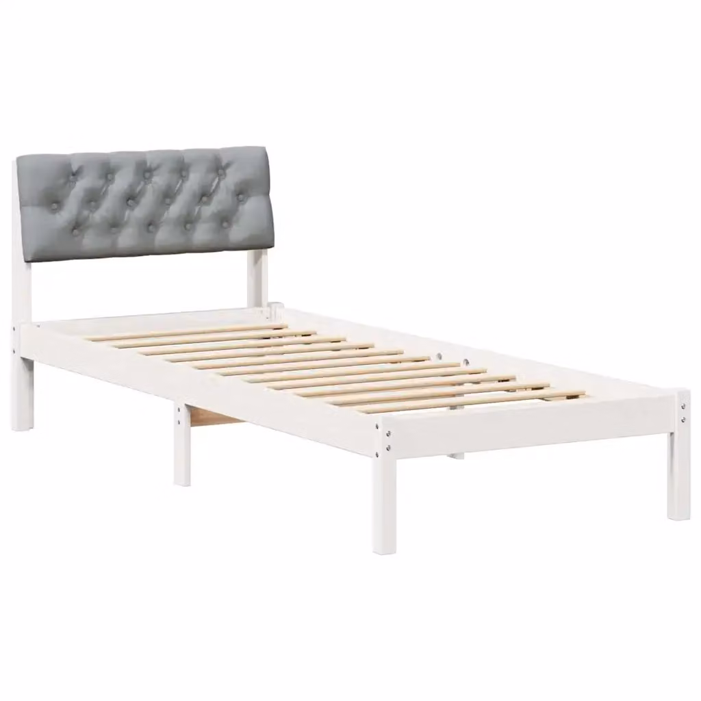 Struttura del letto moderna vidaXL in legno di pino e tessuto, Bianco e Grigio, 80 x 200 cm – 2