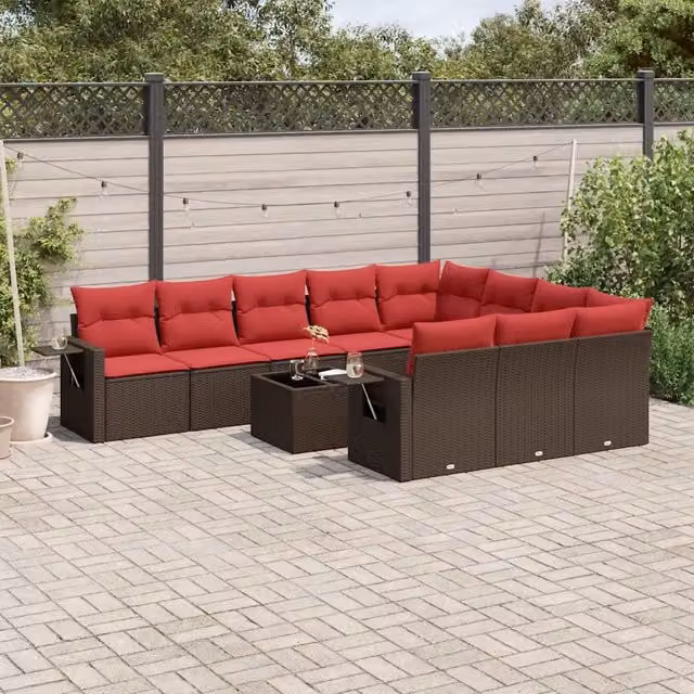 Set Divani da Giardino 11 pz con Cuscini Marrone in Polyrattan 3220703