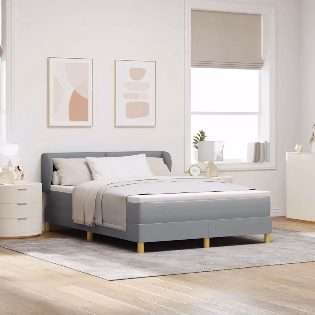 Letto a molle con testiera vidaXL in tessuto Grigio, L 160 x P 200 cm