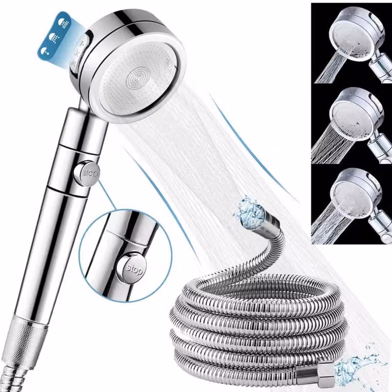 Set doccia con soffione, tubo flessibile da 2 metri, doccia a pioggia e doccetta manuale con 3 getti