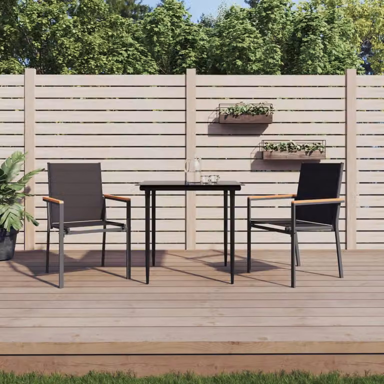 Set da pranzo da giardino vidaXL in vetro e acciaio nero moderno composto da 3 pezzi