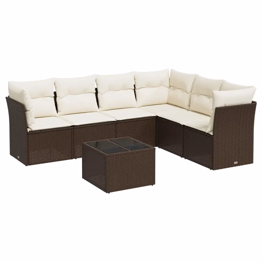 Set Divano da Giardino a L VIDAXL in Polyrattan Marrone con 7 Cuscini – 2