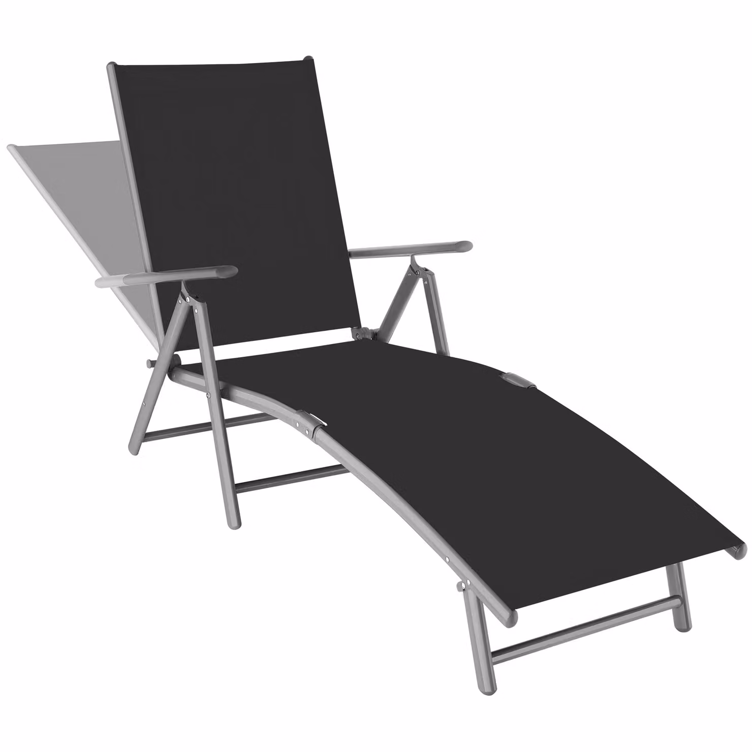 Lettino prendisole da giardino TecTake in alluminio verniciato antracite con poggiatesta regolabile e tessuto textilene L: 153 cm, P: 120 cm, H: 62 cm