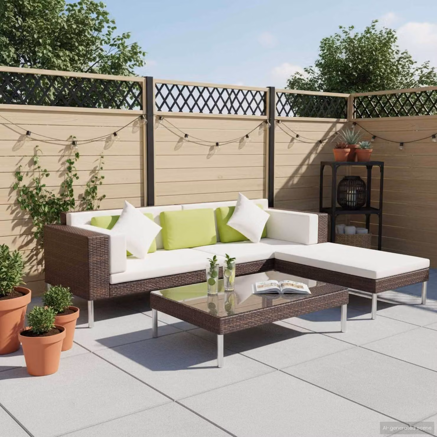 Maison Exclusive - Set da giardino 4 pezzi con cuscini in polyrattan marrone
