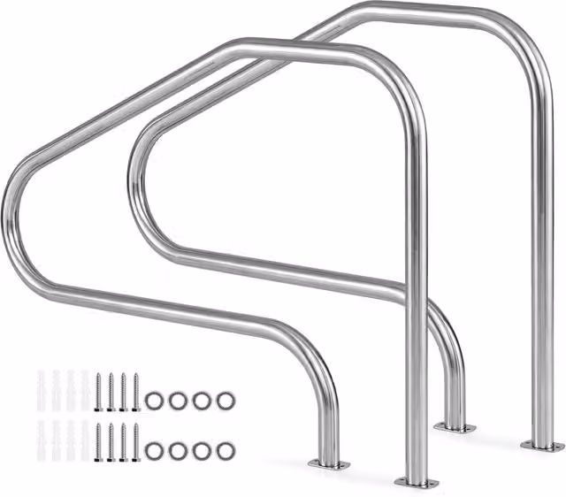 Set di 2 corrimano per piscina in acciaio inox color argento DESIGN IN, ringhiera di sicurezza con base separata e accessori inclusi, portata massima 180 kg – 1