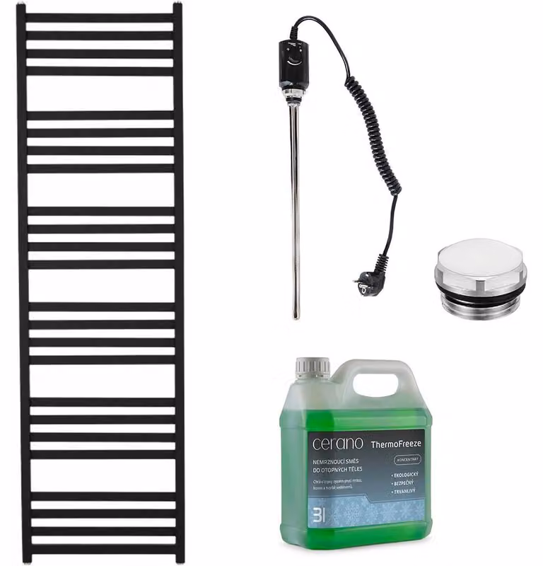 CERANO - Set di radiatori elettrici da bagno Fulgiduson - 600 W - nero opaco - 1800 x 530 mm