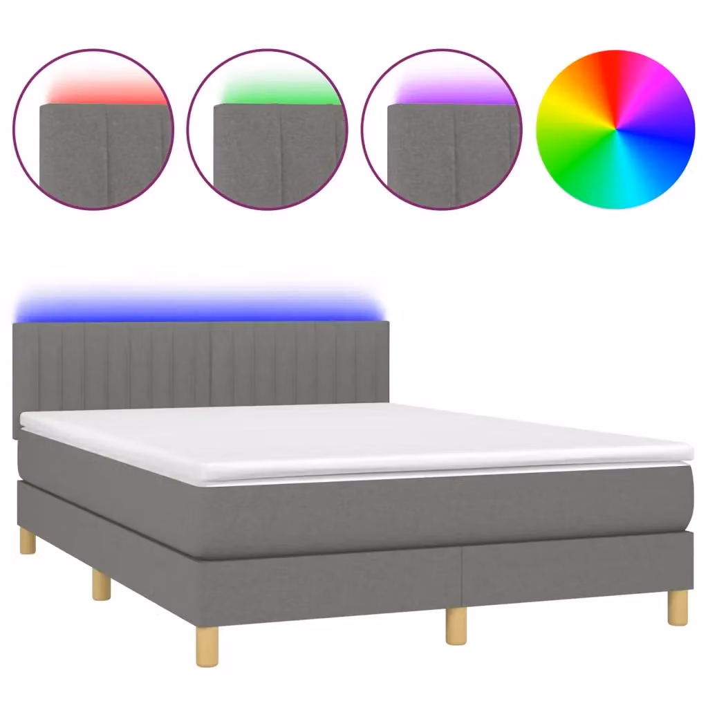 Letto Ibrido vidaXL con Materasso e Illuminazione LED, Grigio Scuro, L/P/H: 144 x 193 x 88 cm – 2