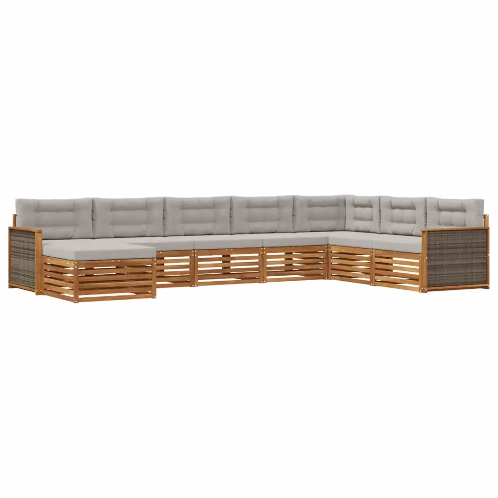 Set di divani da esterno a L con ottoman vidaXL in legno di acacia, colore beige e grigio, 8 pezzi – 2