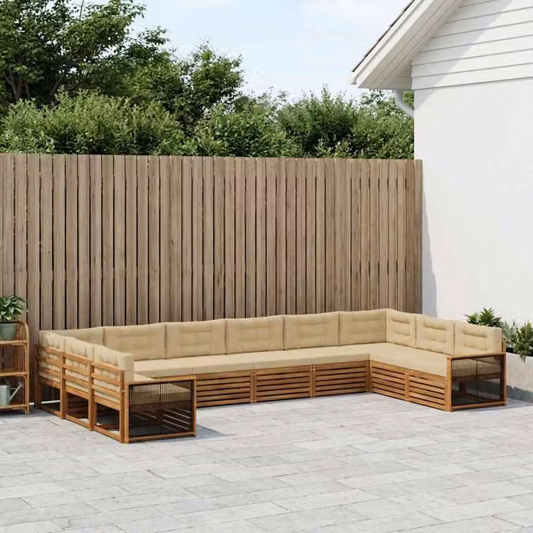 Set di divani da esterno vidaXL in legno di acacia massello con cuscini, forma a L, marrone e beige