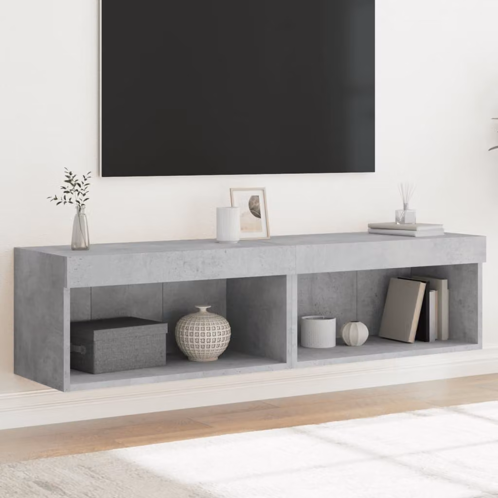 Set di 2 mobili TV moderni vidaXL con luci LED integrate, colore grigio cemento, L 60 cm x P 30 cm x H 30 cm