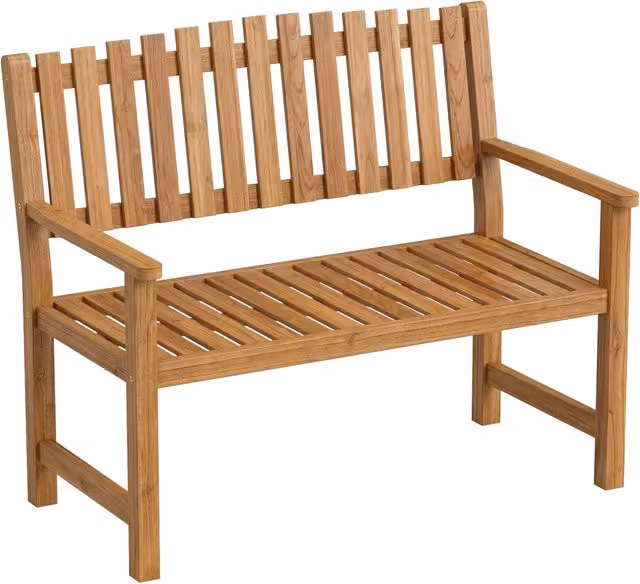 Panca da giardino a 2 posti Xylo in legno di acacia massello con braccioli, colore naturale, L: 112 cm, P: 64 cm, H: 92 cm