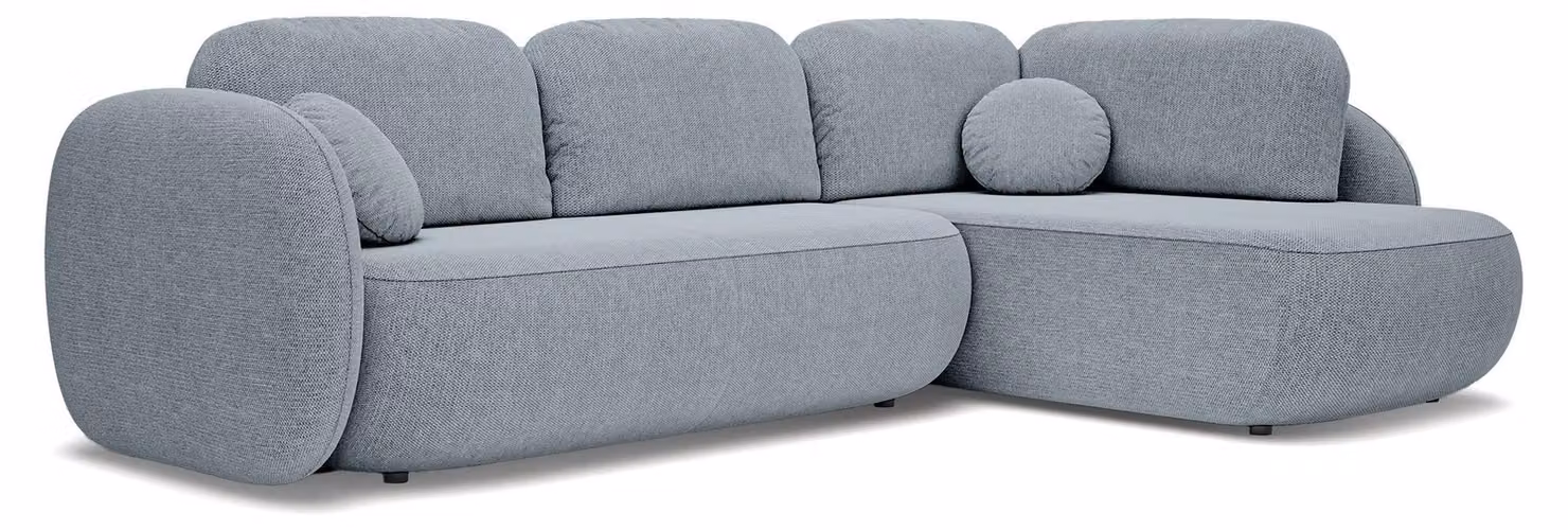 Divano angolare con funzione letto, modello Olemo, lato destro, colore grigio-blu "Nebel"