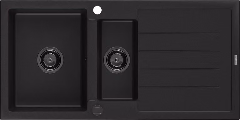 Mexen Andres lavello in granito 1,5 vasca con sgocciolatoio 1000 x 500 mm nero, sifone nero - 6515101510-77-B