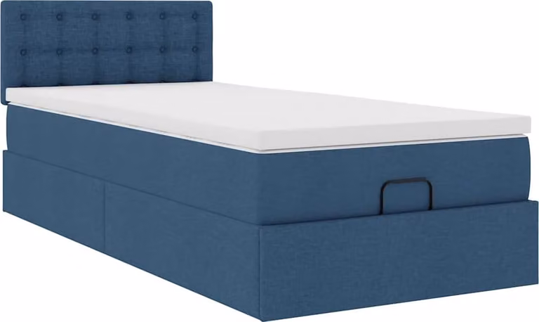 Struttura Letto Pouf con Materasso Blu 90x190 cm in Tessuto