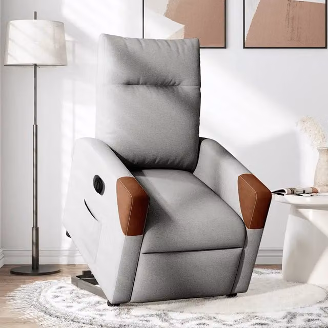 Poltrona Alzapersona Reclinabile Elettrica vidaXL in Tessuto Grigio con Braccioli per Senior – 1