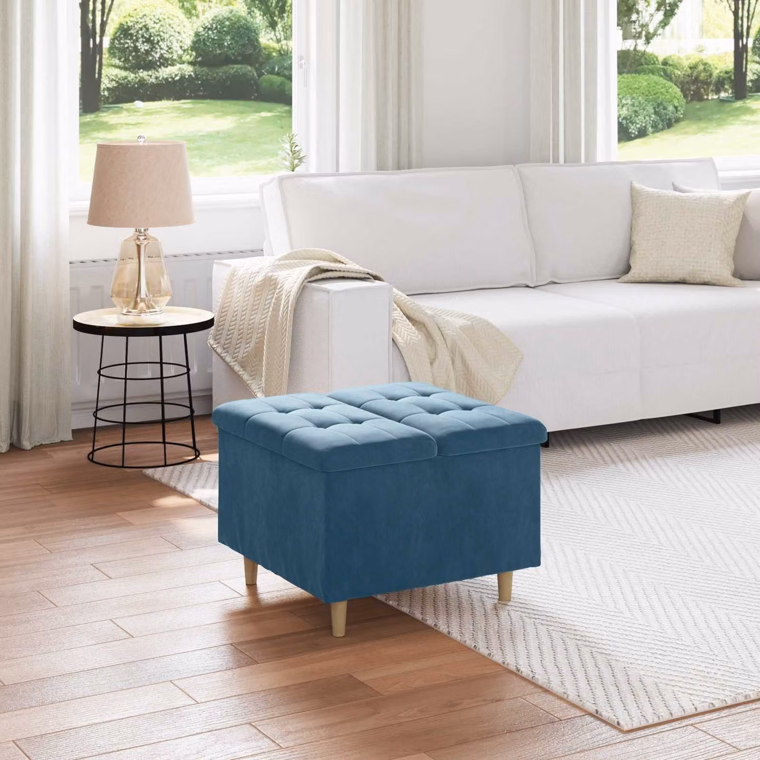 Pouf con contenitore vidaXL in velluto blu L/P/H: 60 x 60 x 45 cm