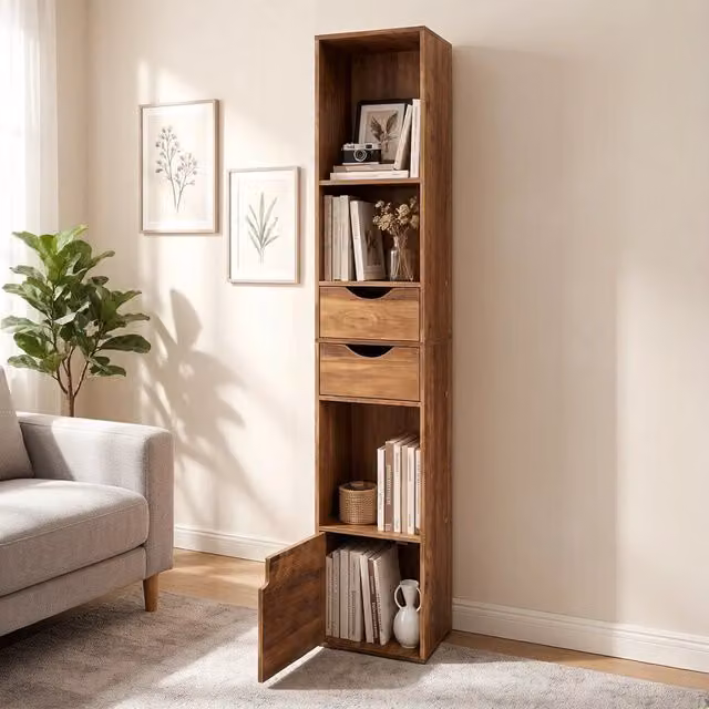 Libreria moderna REDOM in legno MDF marrone con ripiani regolabili L 30 cm x P 24 cm x H 157,5 cm – 1
