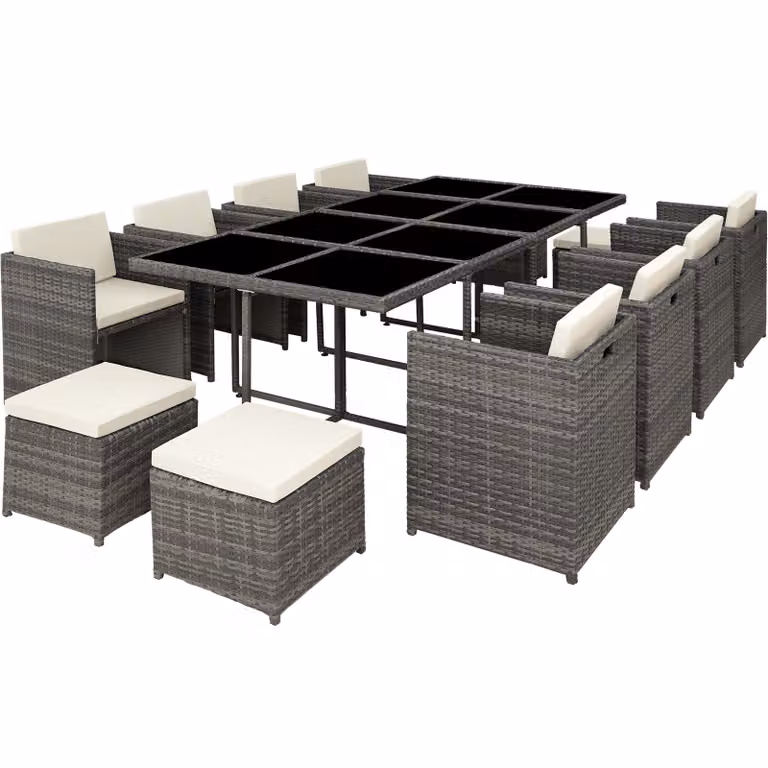 Set di tavolo e sedute New Orleans TecTake in polyrattan e vetro, grigio e beige