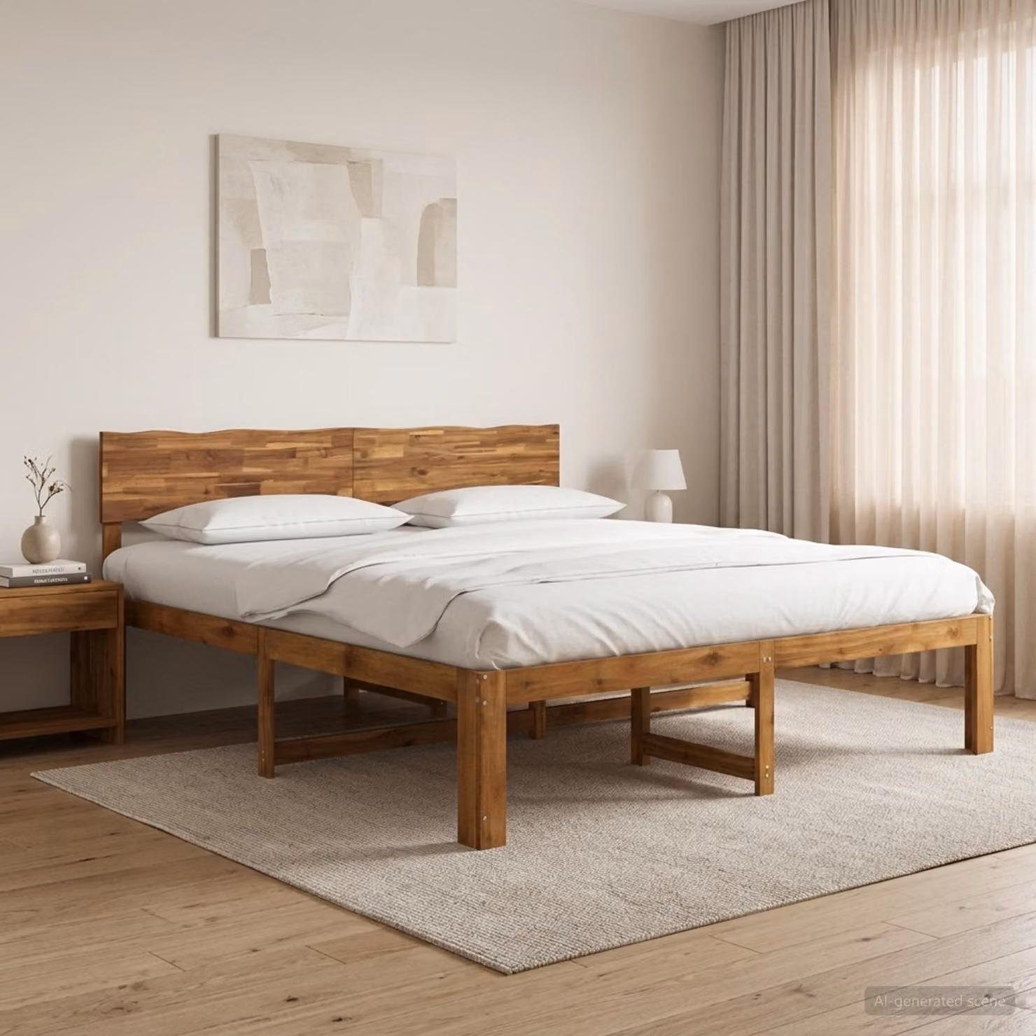 Letto matrimoniale con testiera vidaXL ROSTOCK in legno di acacia naturale L/P/H: 180 x 200 x 140 cm