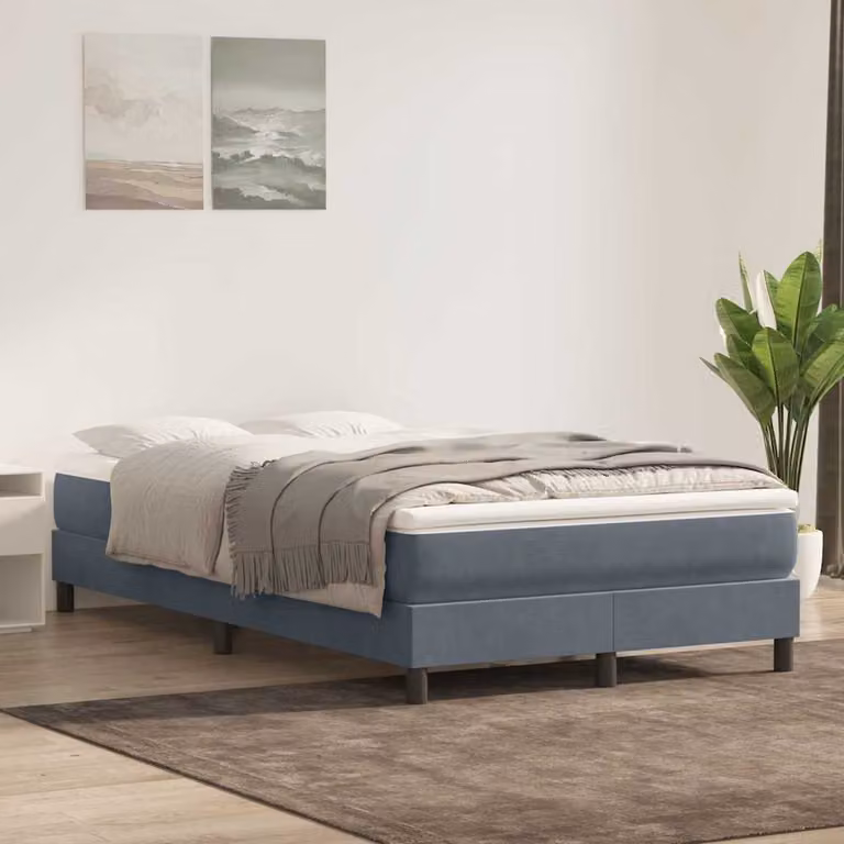 Letto a molle vidaXL in velluto grigio scuro con doghe in legno, L/P/H: 123 x 223 x 25 cm