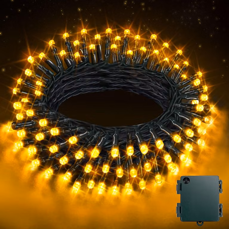 Catena luminosa a LED, 5 metri, 50 LED bianco caldo, alimentazione a batteria, grado di protezione IP44