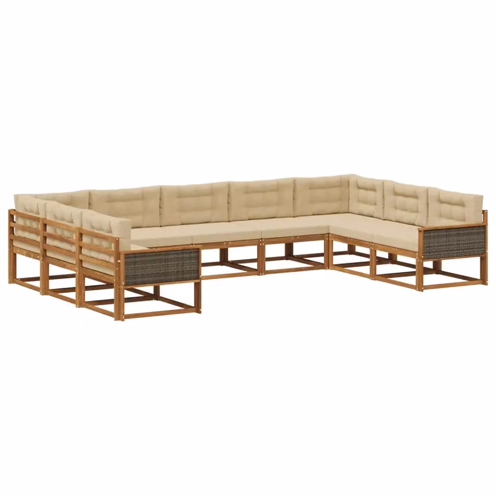 Set di divani da esterno a L vidaXL in legno di acacia con cuscini, colore beige e sabbia – 2