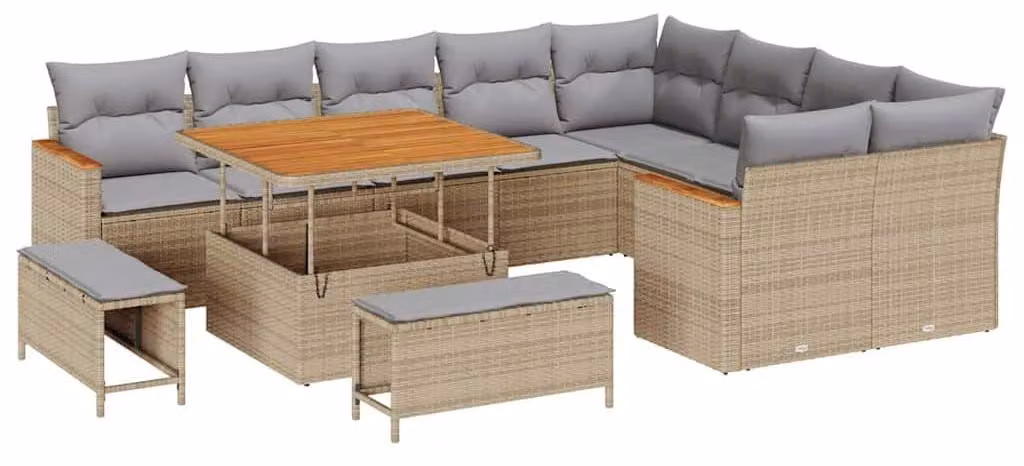 Set da salotto modulare beige in rattan sintetico - 9 posti a sedere - Cuscini in poliestere - Adatto per giardino e terrazzo