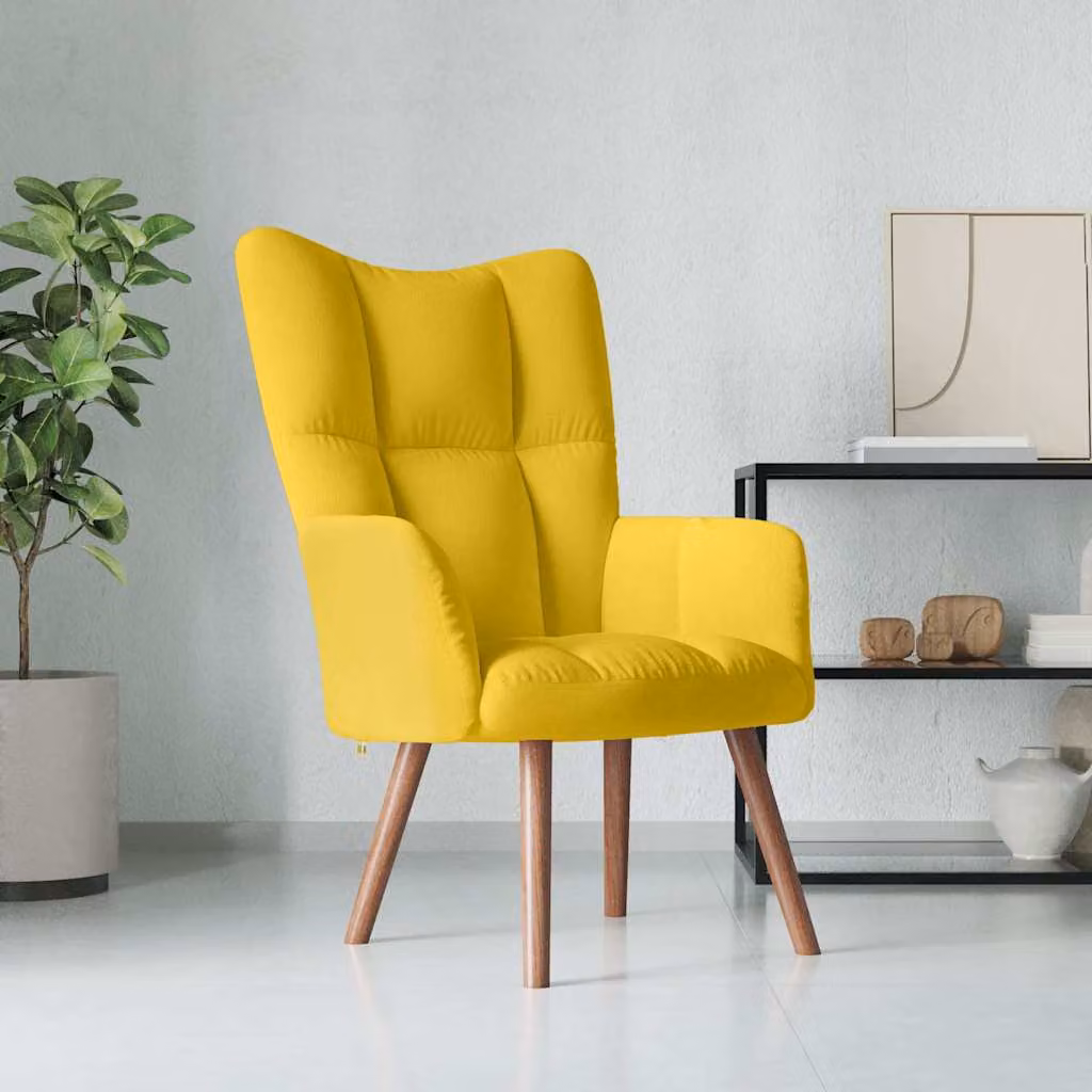 Sedia Relax vidaXL in Velluto Giallo con Braccioli e Struttura Moderna