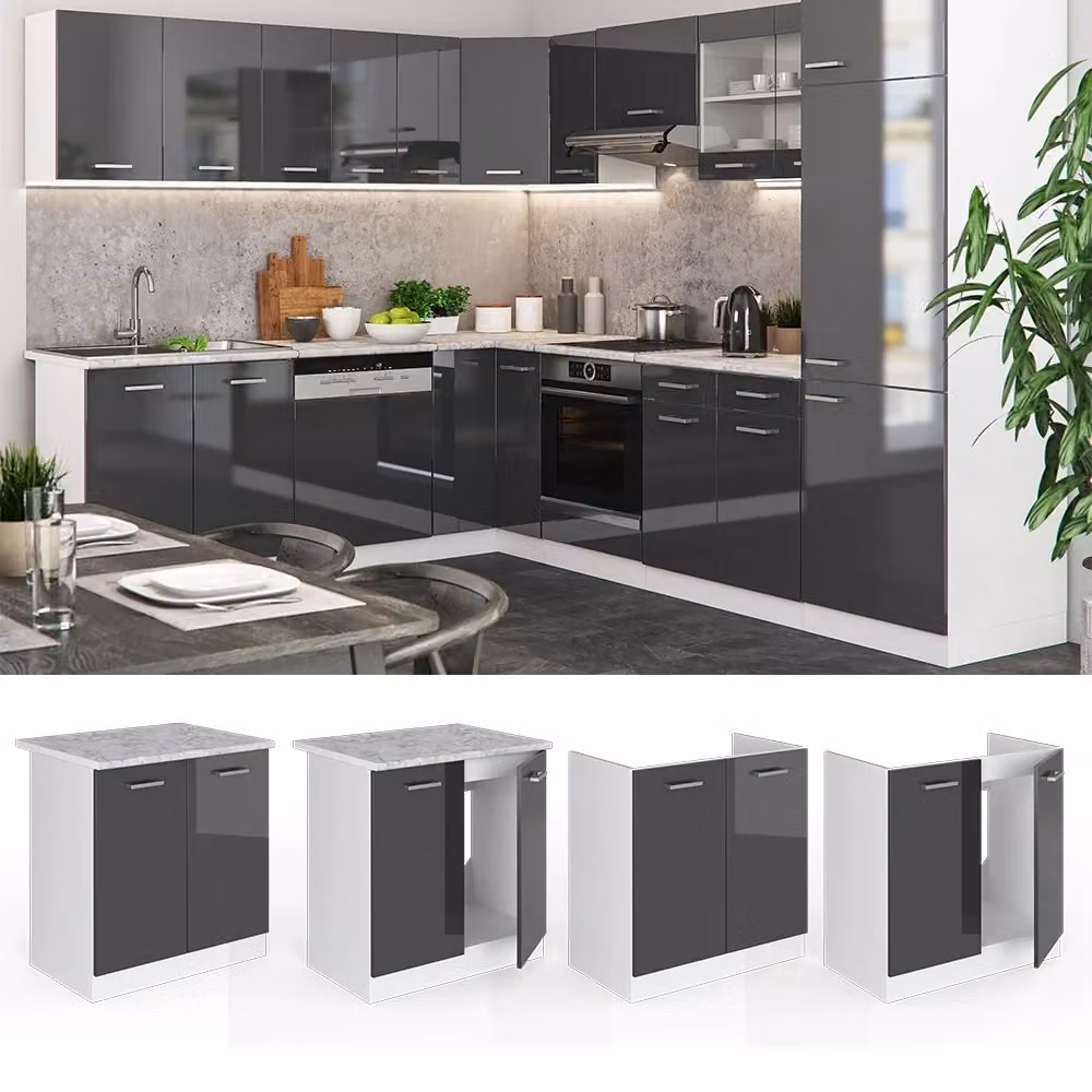 Mobile lavello cucina Vicco R-Line Antracite e Bianco lucido con ante a battente L: 80 cm, H: 81,6 cm, P: 46 cm – 2