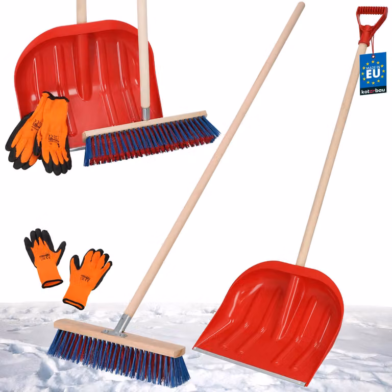 KOTARBAU® Set Pala da neve con manico in legno 134,5 cm Scopa stradale 43 cm + guanti Pala da neve Scopa per sgombero neve Scopa da giardino con manico Pala da neve per esterni Manico in legno per sgombero neve