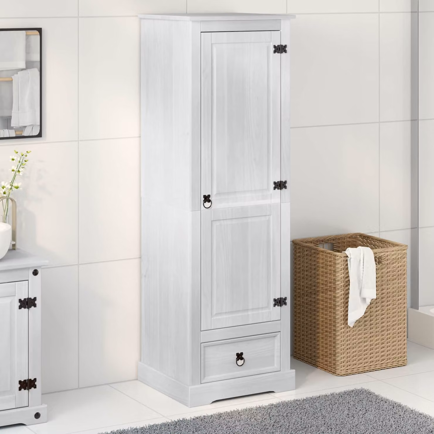 Armadio bianco in pino massello vidaXL con ante e cassetti L/P/H: 55 x 50 x 170 cm