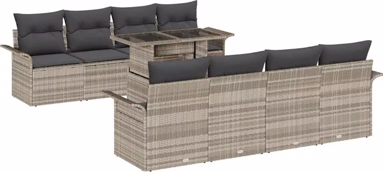 Set Divano da Giardino 9 pcs Grigio chiaro Poly Rattan