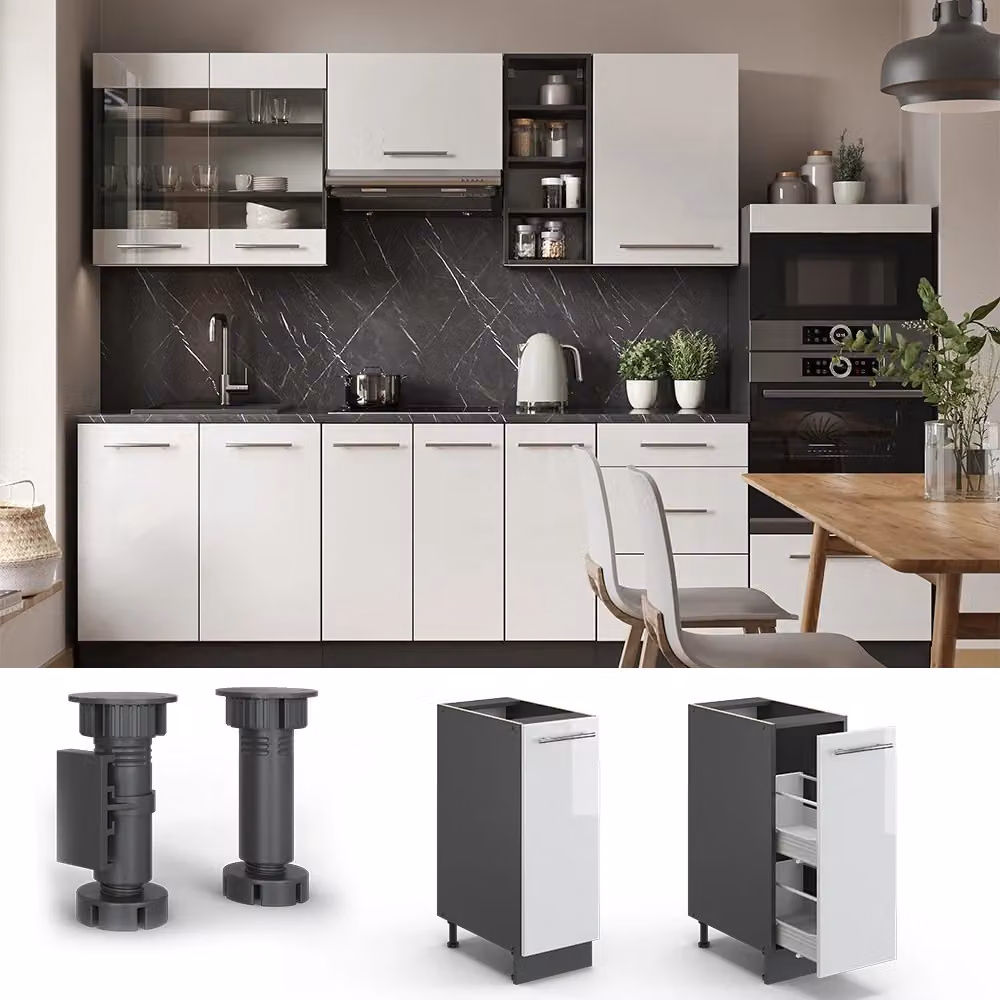 Armadio dispensa da cucina alto Fame-Line Vicco Bianco lucido e Antracite L: 30 cm – 2