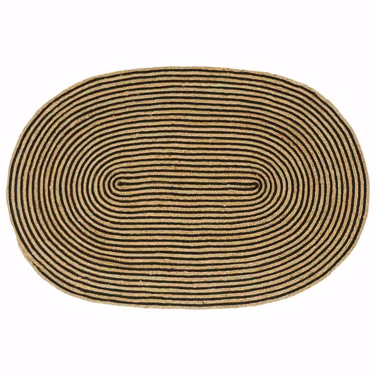 Tappeto ovale in juta vidaXL moderno a righe, colori nero, beige e marrone, L 122 cm x P 183 cm