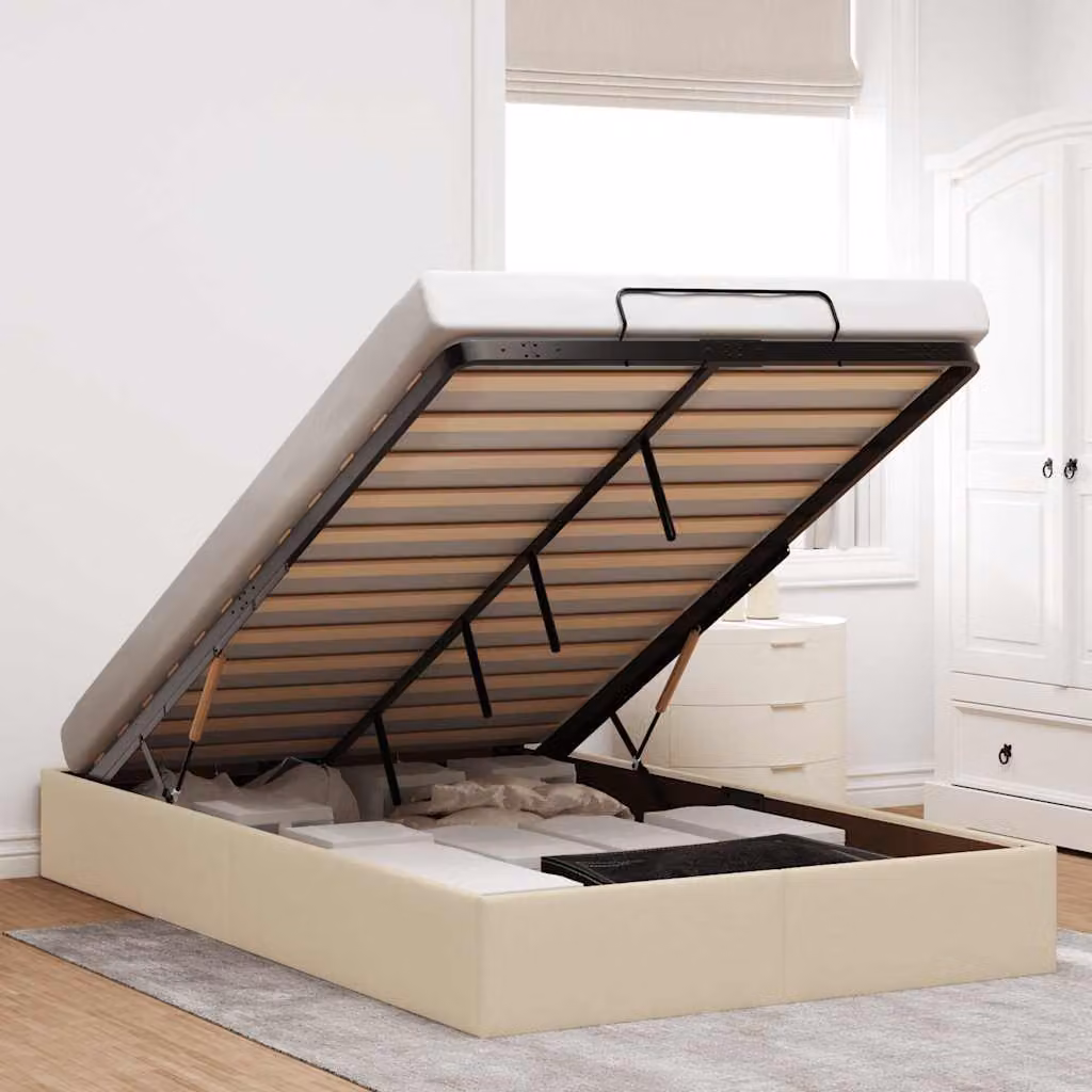 Struttura Letto con Contenitore a Sollevamento vidaXL in Tessuto Beige L: 120 cm, P: 200 cm, H: 203 cm – 1