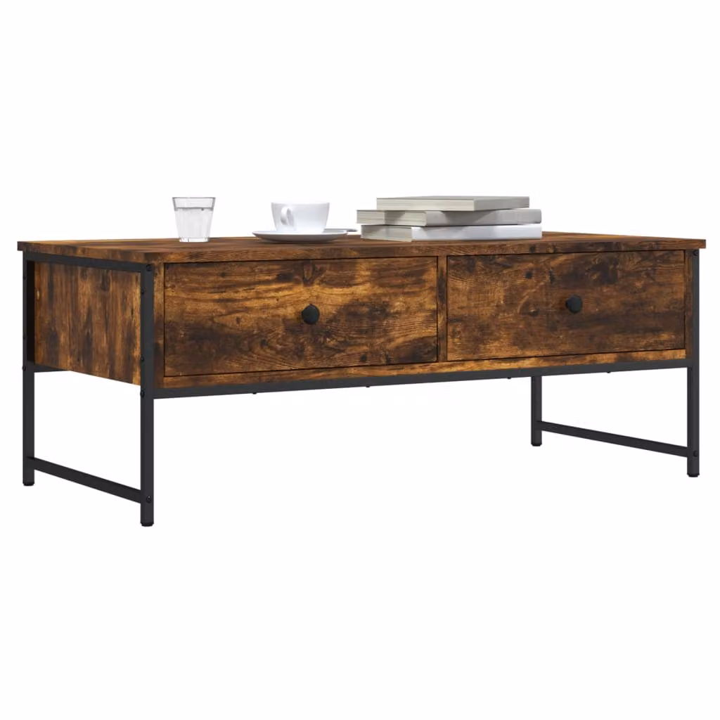 vidaXL Tavolino da Salotto Rettangolare in Legno e Metallo, Rovere Fumo, L: 101 cm, P: 49 cm, H: 39,5 cm