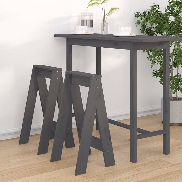 Set di 2 sgabelli vidaXL in legno massello di pino grigio, L/P/H: 40 x 40 x 75 cm