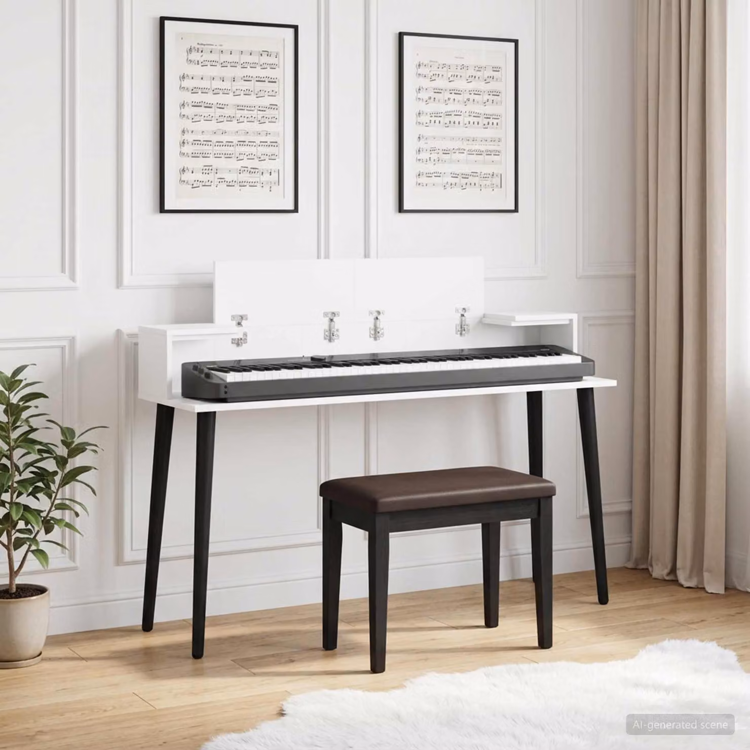 Scrivania da studio moderna vidaXL in legno MDF bianco L 130 x P 36 x H 19,5 cm