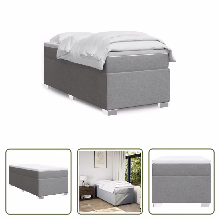 The Living Store Letto a molle con materasso grigio chiaro 90x190 cm in tessuto