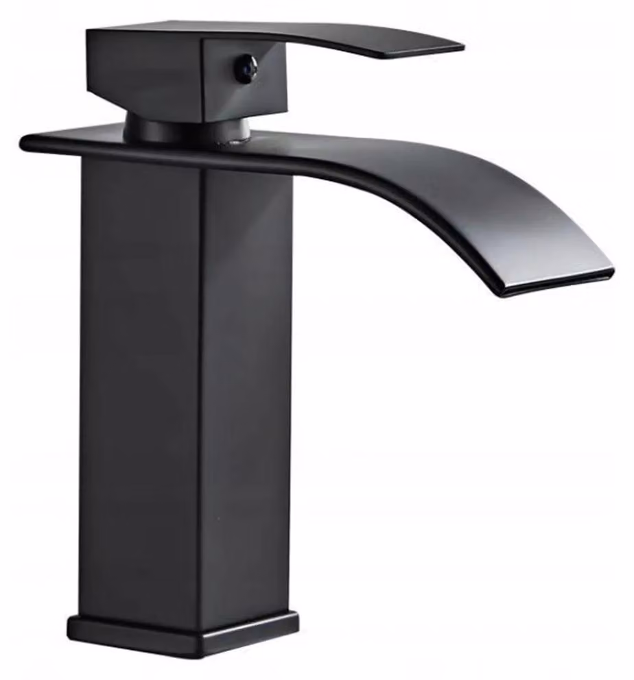 Miscelatore per lavabo - Miscelatore a cascata quadrato - Bocchetta alta - Montaggio a incasso - Monocomando - Acciaio inossidabile - Nero opaco