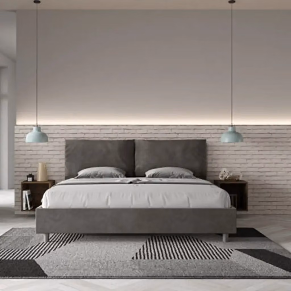 Letto matrimoniale king size Ityhome Antea Large imbottito in microfibra grigio L/P: 200 x 200 cm – 2